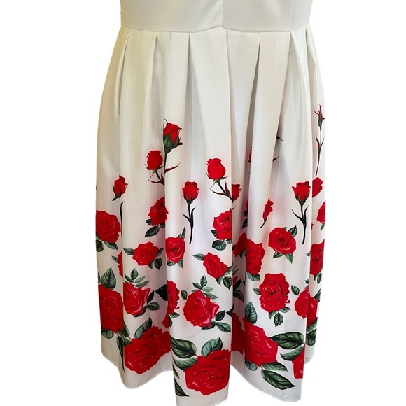 Belle Pogue White Sleeveless Fit & Flare Midi Dress with Red Rose Print - Picture 3 of 9